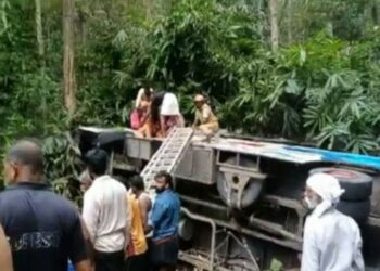 ശബരിമല തീര്‍ഥാടകര്‍ സഞ്ചരിച്ച ബസ് മറിഞ്ഞു; അപകടം നിലയ്ക്കലിന് സമീപം ഇലവുങ്കലില്‍